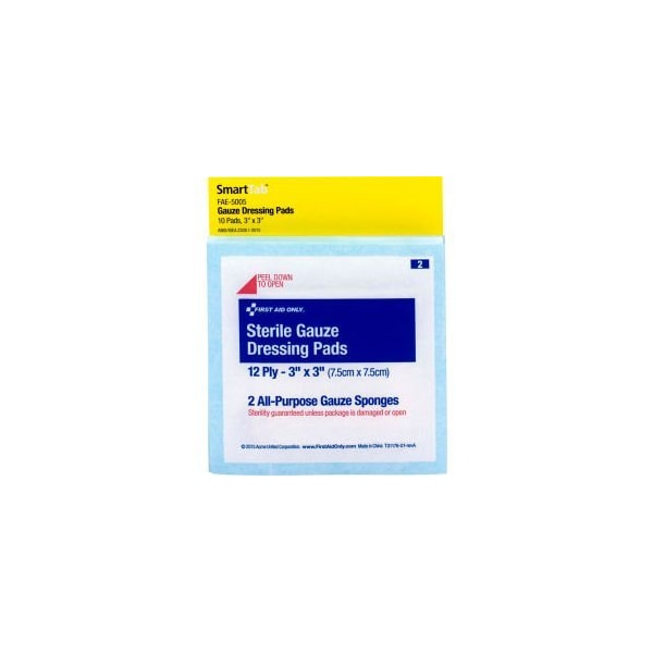 Acme United First Aid Only FAE-5005 SmartCompliance Refill Sterile Gauze Pads, 3"X3", 10/Bag FAE-5005 - main